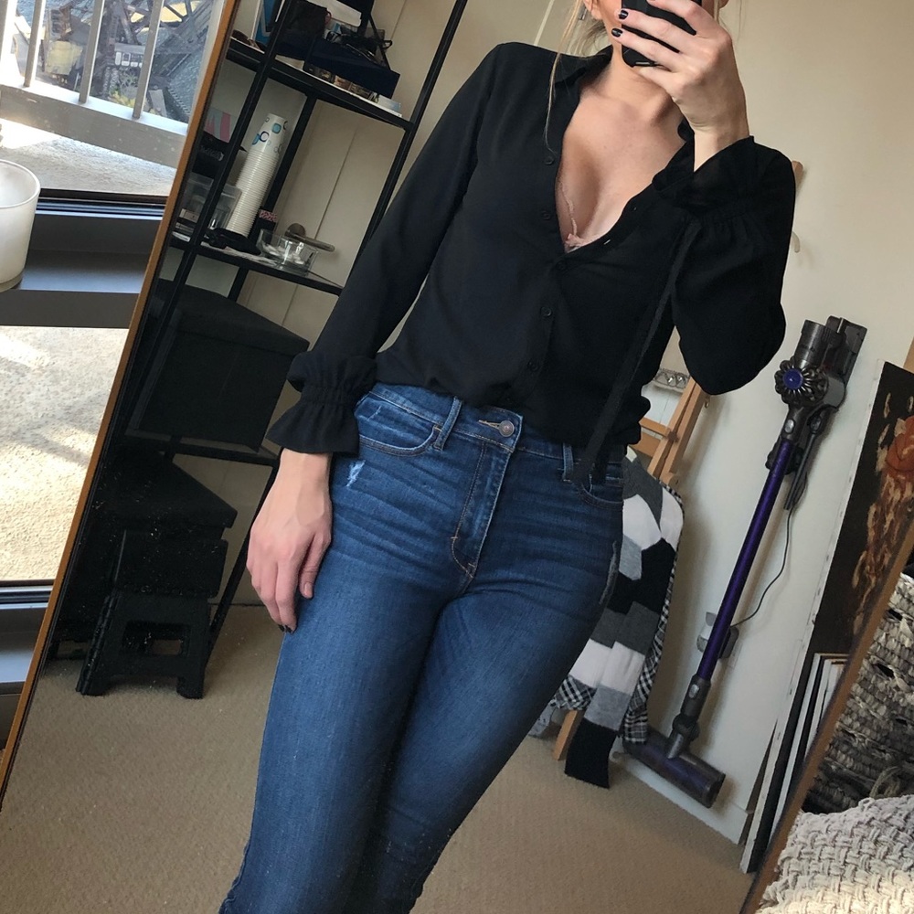 Black v neck silky blouse